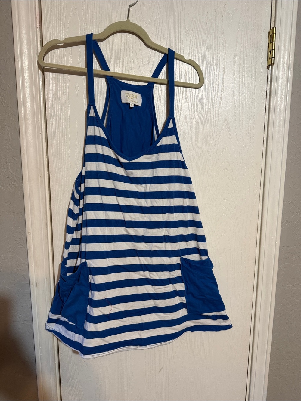 Blue & White Striped Racerback Tank dress with built in shorts